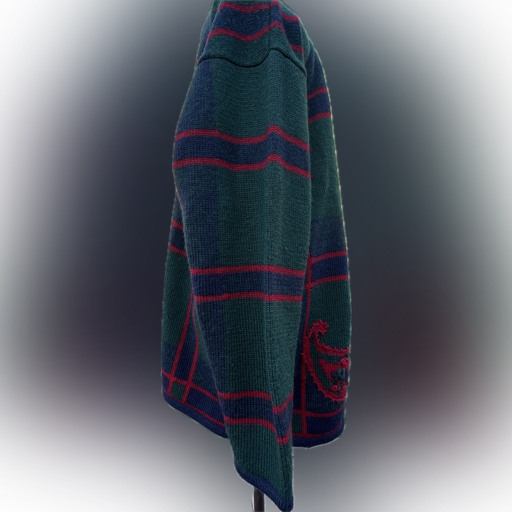 Pendleton Plaid Virgin Wool Cardigan 2X Harvest Cornucopia Embroidery - Picture 10 of 13
